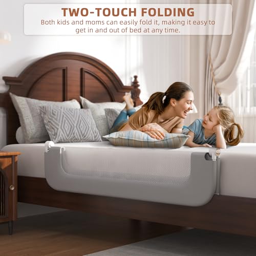 FigTime Bed Rail for Toddlers, Baby Bed Rail Guard for Kids, Toddler Bed Rails with Reinforced Anchor Fit, Height Adjustable & Foldable Bed Rail Guard for Twin, Full, Queen & King Beds (Grey, 48IN) by FigTime - Image 2