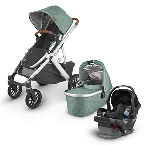 Image of UPPAbaby Vista V2 Stroller - Emmett (Green Melange/Silver/Saddle Leather) + Mesa Infant Car Seat - Jake (Black)