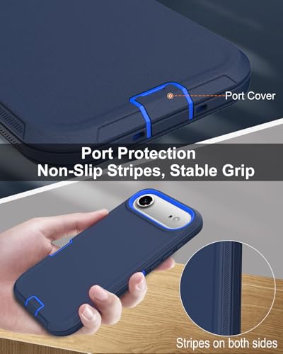 Image of for iPhone Air Case with Port Cover, Rubber Matte Finish, Blue | 3-Layer Heavy Duty Armor, 16ft Drop Protection, Non-Slip Shockproof & Anti-Fingerprint