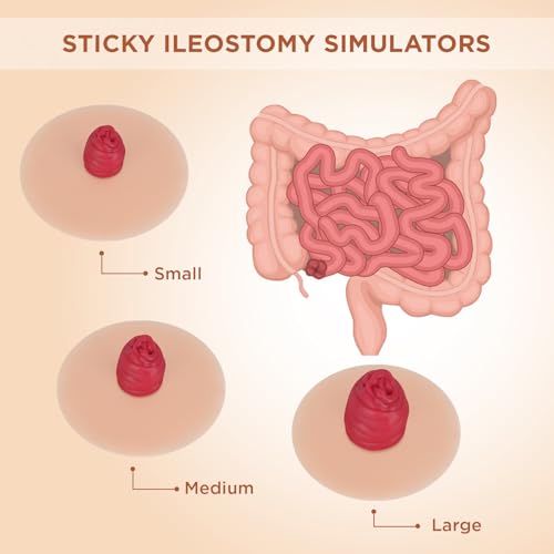 Image of Sticky Ileostomy Simulators, Stoma Training Model Set, Multi-Skin Tone Ostomy Care Practice Models for Medical Training and Patient Education - Light