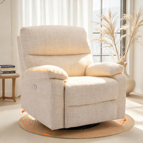 Sillón giratorio reclinable beige textil miniatura 1