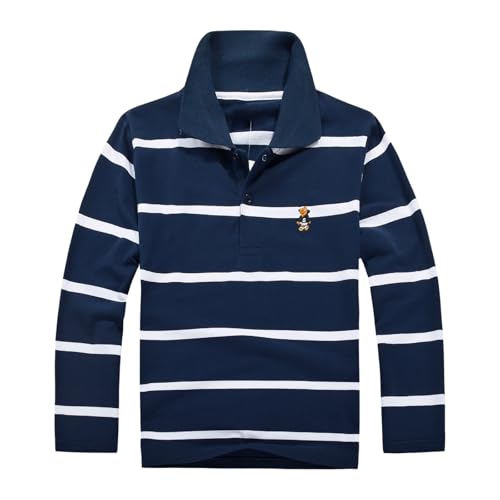Kids School Uniform Polo Shirts for Boys Striped Long Sleeve Performance Golf T Shirts Active Pullover Tops Clothes 3-14Y