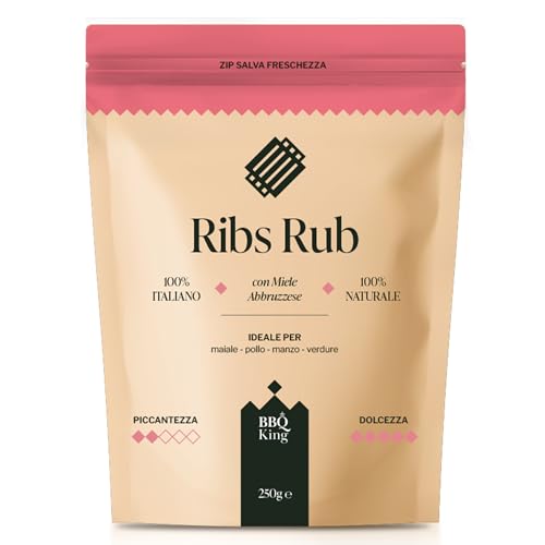 BBQ KING - Ribs Rub Confezione da 250 Gr, Dry Rub Bbq per Costine di Maiale Ideale per Barbecue e...