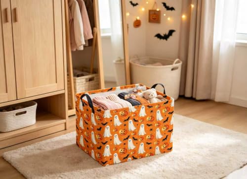Image of Halloween Basket Cute Baskets for Kids Pumpkin Basket Rectangular Storage Bin Organizer Box Room Decor(Yellow Pumpkin Ghost)