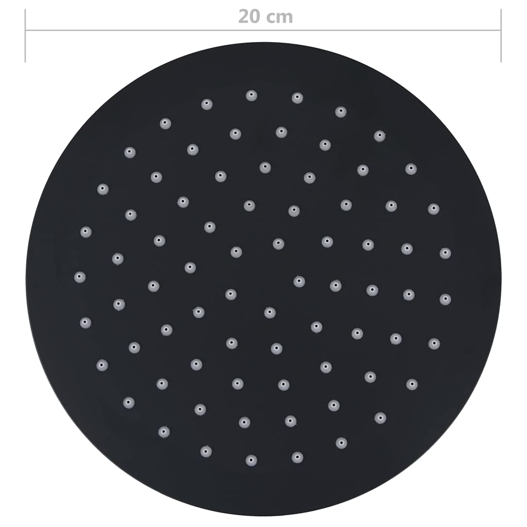 vidaXL Cabezal de Ducha Efecto Lluvia Alcachofa Cuarto de Baño Accesorio Rociador Boquillas Giratoria Área Amplia Acero INOX Redondo Negro 20 cm