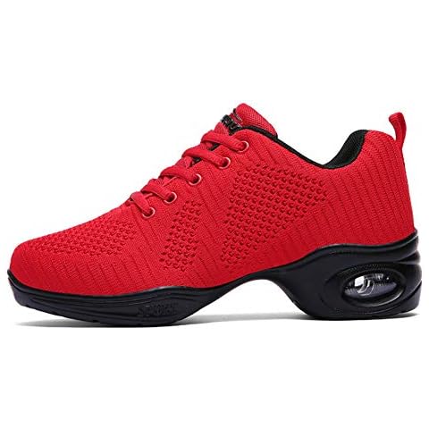 HSINYA Womens Mesh Split-Sole Jazz Shoes Air Cushion Girls Ballroom Dance Sneakers Modern Dance Shoes Lady Red 8.5 Cover
