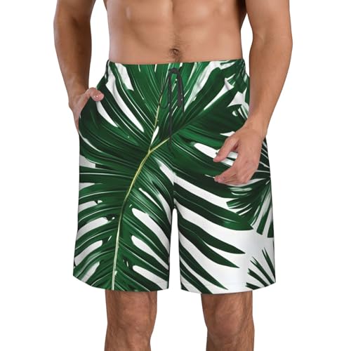 Men's Beach Shorts Swim TrunksFun Patterns Green Palm Leafs Print for Surfing Running Summer Vacation