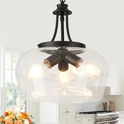 14.2" Black Chandelier, 3-Light Modern Ceiling Pendant Light Fixtures, Farmhouse Dining Room Light Fixtures Over Table, Industrial Pendant Lights Kitchen Island for Bedroom, Hallway, Foyer, Entryway