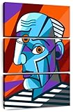 ElephantStock - Cubist Male Portrait Wall Art - Vertical Multi Panel Canvas - 3 Piece Living Room Wall Decor - Digital Art People Multi Piece Wall Art - Black And Purple Decor - 20' x 32'