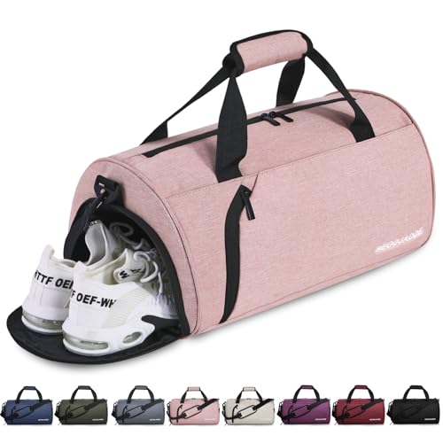 BECOJADDE Sporttaschen für Damen und Herren, 25L Reisetasche Duffel Bag Übernachtungstasche mit Schuhfach & Nassfach, wasserdichte Handgepäcktasche für Sport, Fitnessstudio, Schwimmen, Rosa