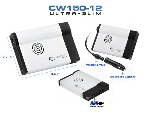Power Bright CW150 150 Watt Ultra-Slim 12 Volt DC To 110 Volt AC Power Inverter With USB - Thumbnail 2