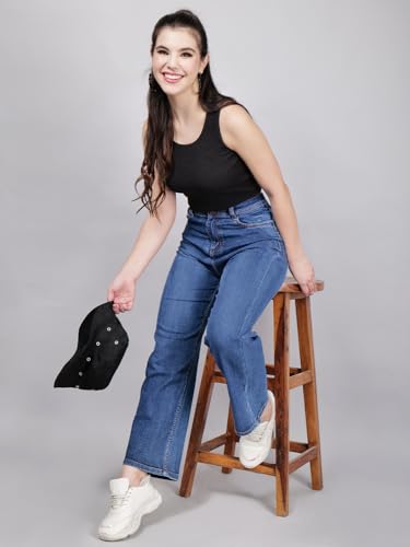 Image of Women's Reguler Fit Modern Regular High Rise Strechable Solid Clean Look Jeans- Dark Grey