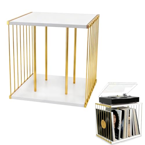 Image of FasTrove Vinyl Record Storage, Metal & Wooden Record Player Stand, White
