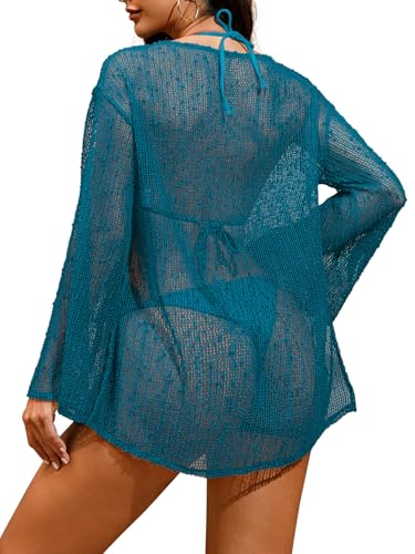 Image of Lilosy Sexy Crochet Sheer Kaftan Caftan Beach Dress Bathing Suit Swim Coverup Summer Vacation Outfits One Piece