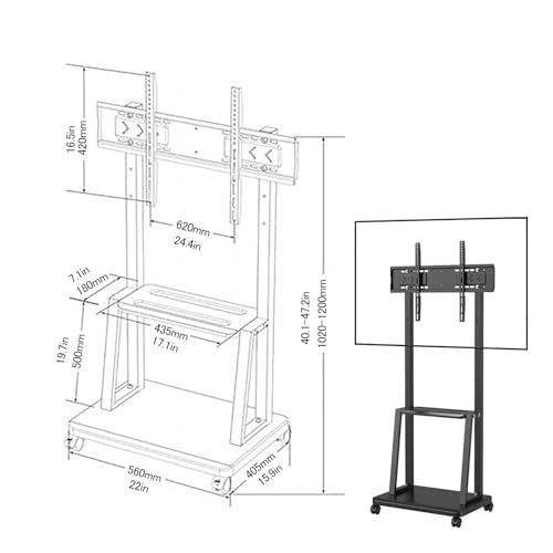 Soporte portátil para TV con ruedas, ajustable en altura miniatura 2