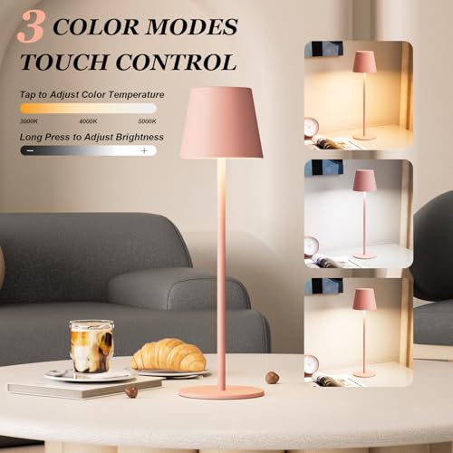 Image of Kakanuo Cordless Table Lamp Rechargeable Pink - KK 2 Pack 5000mAH Battery Operated Lamp for Counter, 3 Color Stepless Dimming Wireless Lamp for Dining Kitchen, Outdoor Patio, Touch Control