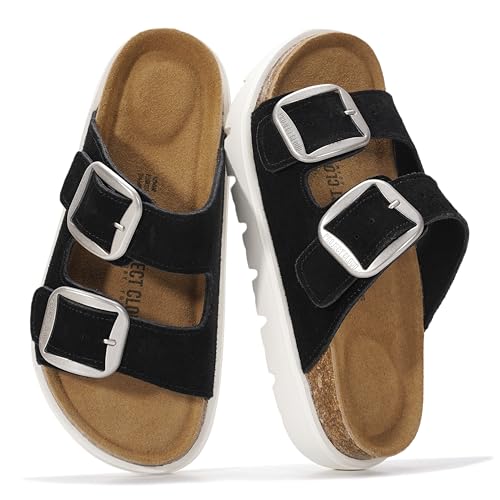 Image of Project Cloud 100% Genuine Leather Platform Sandals Women Footwear - Wedge Chunky Slides for Women 2026 with Memory Foam Insole & Cork Footbed Womens Sandals (GreeceChunky)