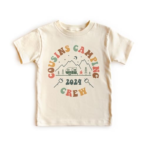 Personalized Cousins Camping Crew Shirts For Kids - Custom Retro Cousin Camp Adventure Outfit - Matching Family Summer Trip Shirts - Boy Girl Natural Toddler Youth Kids Clothing