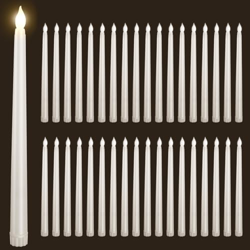 Image of 36pcs Flameless Flickering LED Taper Candles Bulk Battery Operated Candles for Christmas Halloween Birthday Wedding Party, (Ivory, 11 inch, 36pcs)