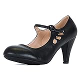 - Chase & Chloe Kimmy-21 Damen-Pumps mit rundem Zehenbereich und durchbohrtem Mittelabsatz, Mary Jane Style, Schwarz (schwarzer lack), 37.5 EU