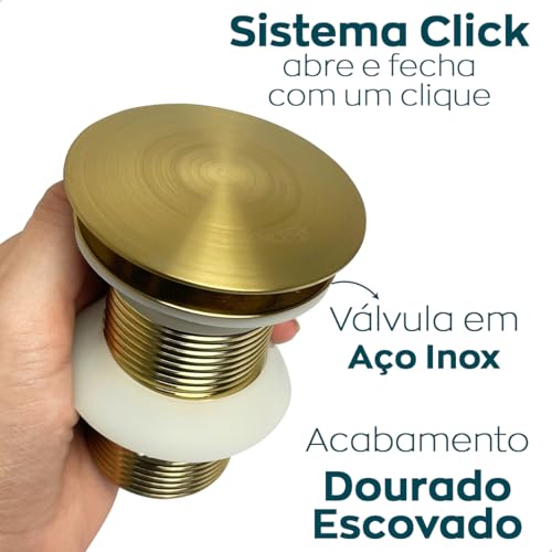Dona D Cor, Valvula Click Dourada Escovada 1 1/4 Ralo pia Para Cuba De Banheiro Escoamento 40mm Lava