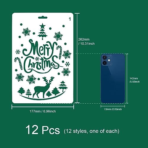 HLIWS 12 Pieces Reusable Christmas Painting Stencils,Plastic Painting Template,Drawing Craft Stencils,for DIY Scrapbooking Christmas Card Craft Accessory - Image 2