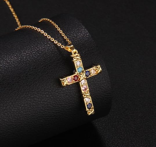 Gold Cross Copper Pendant Jewelry Dainty Cubic Zirconia Adjustable Chain Trendy Faith for Women,Everyday Jewelry Gift,Anniversary - Image 3