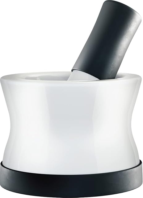 EZ-Grip Silicone & Ceramic Pestle and Mortar Set with Non-Slip Detachable Silicone Base - Dishwasher Safe Mortar and Pestle by Cooler Kitchen (White and Black)
