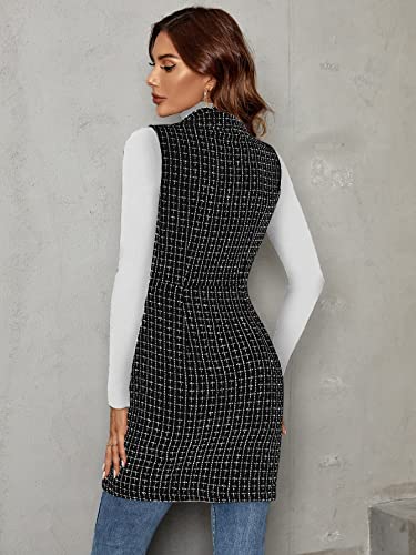 Floerns Women's Plaid Print Button Front Sleeveless Lapel Collar Blazer Jacket2