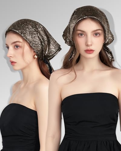 Head Scarf for Women - Metallic Shiny Square Bandana Hair Scarf 23.6 Inch Soft and Comfortable Neck Scarf4