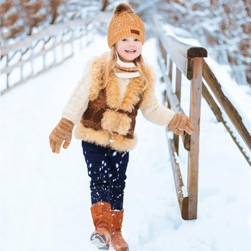 Image of Kids Hat Scarf Gloves Set, Kids Winter Beanie Hat Scarf Gloves Set with Knit Thick Warm Fleece Lined for 1-6 Years Old