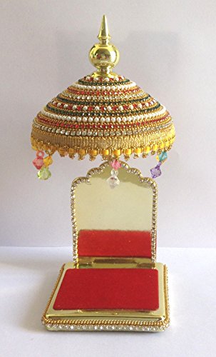 Image of Acrylic Diamond Studded Umbrella (20X10X10 Cm) Chhatra for God Idol, Car Dashboard Home Decor Temple Showpiece Chatri Aasan for Murti Ideal Gift Item (Golden, 7.8 inch) L - 22