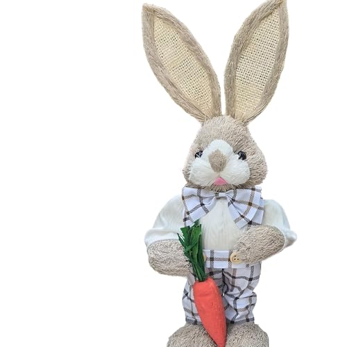 Statuette garçon en treillis de Pâques avec herbe séchée, cadeau décoration