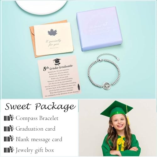 Image of Graduation Gifts for Her Girls Women, Class of 2026 Compass Bracelet High School /College / 5th 6th 8th Grade /Kindergarten /Preschool /Master Degree Graduation Gifts Decorations Card Present