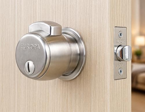Image of Europa Feather Touch Press Button Cylindrical Lock | Stainless Steel Bathroom Door Lock | Keyless Inside Operation | Durable Silver Finish | Smooth Push Button Mechanism