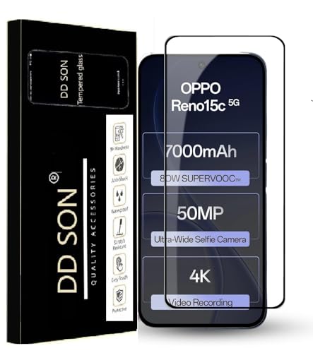 Image of DD SON Premium HD+ Tempered Glass Screen Protector Guard Compatible For Oppo Reno 15C 5G (6.59 Inch, Pack of 1) | Edge to Edge Coverage With Easy to installation kit for Smartphone