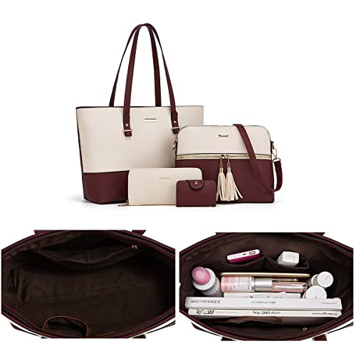 Image of Women Fashion Handbags Wallet Tote Bag Shoulder Bag Top Handle Satchel Purse Set 4pcs