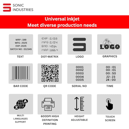 Image of SONIC INDUSTRIES Handheld Inkjet Printer, Portable Batch Coding Machine for MRP, Expiry Date, Batch No, Barcode & QR Code Printing, TIJ Printer for Plastic, Carton, Metal, Glass