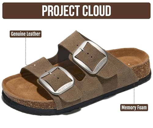 Image of Project Cloud 100% Genuine Leather Footbed Sandals for Women 2026 Comfortable Beach Essentials Womens Sandals Memory Foam Vacation Essentials Slides for Women Footwear (Santorini)