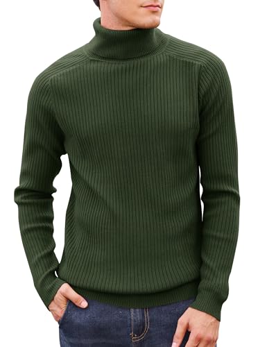 Cotrasen Men's Knit Turtleneck Sweater Ribbed Long Sleeve Solid Pullover Sweater Casual Winter Thermal Sweater Tops