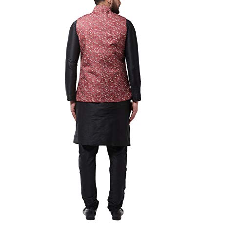 Image of SOJANYA (Since 1958 Men's Silk Blend Black Kurta Pyjama & Printed Nehrujacket Combo