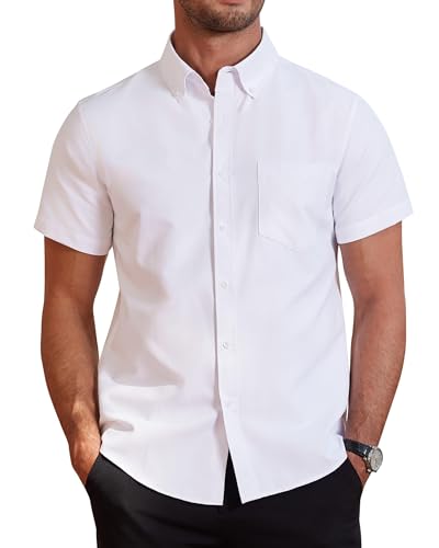 J.VER Herrenhemden Kurzarm Weiss Freizeithemd Oxford Herren Hemd Bügelfrei Shirt Strandhemd Casual Oberteil,5XL