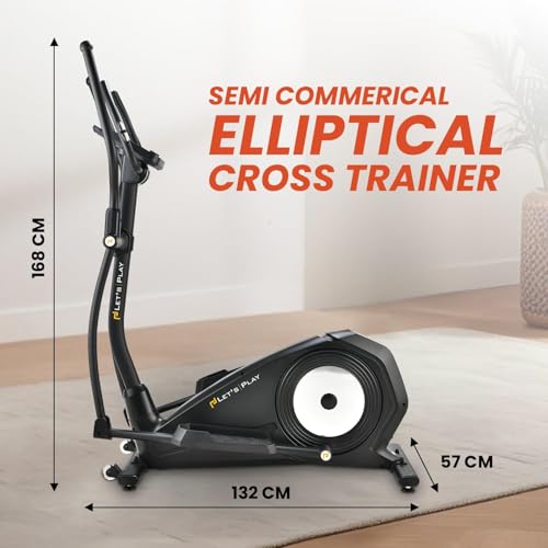 Image of LET'S PLAY Semi-Commerical Elliptical Cross Trainer for Home Gym Max Weight Capacity 120kg, Flywheel 12kg, LCD Display, Pulse Sensor, Anti-Slip Pedal & Motorized Magnetic Resistance