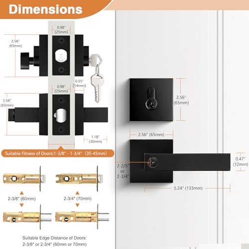 Probrico Flat Black Entry Levers Lock Sets and Single Cylinder Deadbolts Keyed Alike Combination Set, Heavy Duty Square Entry Door Locksets Front Door Bedroom Entrance Handles, 1 Pack(All Same Keys) by Probrico - Image 6