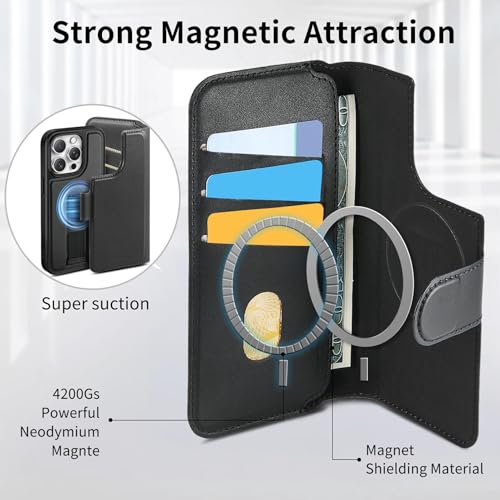 Funda para iPhone 13 Pro Max Asuwish magnética desmontable con tarjetero 6
