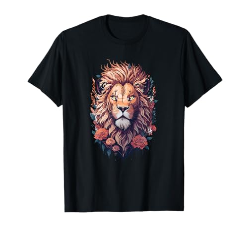 Lion Roses Graphique Portrait Illustration T-Shirt