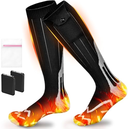 Calcetines Calefactables, 5000mAh Calcetines Térmicos Recargables con 4 Temperaturas, Amplia Zona de Calentamiento, Calcetines Lavables para Ciclismo/Esquí/Pesca en Invierno, Unisex 36-44