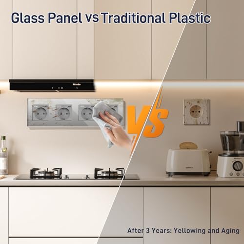 BSEED USB Steckdose Vierfach Grau Schuko Steckdose mit USB Anschluss (Max. 2.1A) Typ C Port Unterputz Steckdose Glas Schutzkontakt-Steckdose Ladeger&auml;t f&uuml;r Handys, Laptops etc