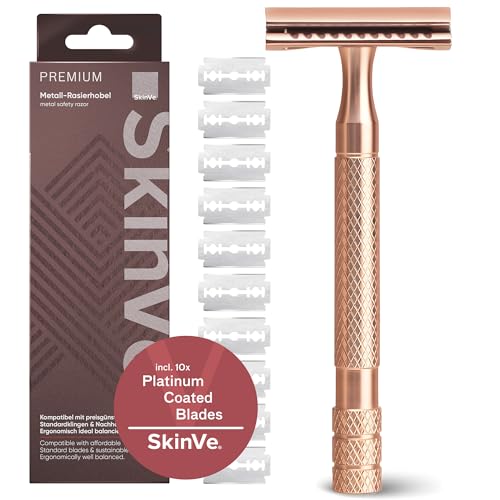 SkinVe® Maquinilla de afeitar premium en oro rosa para mujer, incluye 10 cuchillas de afeitar I Zero Waste Nassrasierer I Afeitadora de seguridad de metal con doble hoja I Sin plástico SkinVe® Maquinilla de afeitar premium en oro rosa para mujer, incluye 10 cuchillas de afeitar I Zero Waste Nassrasierer I Afeitadora de seguridad de metal con doble hoja I Sin plástico