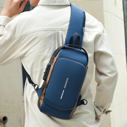 Image of TOURISTIANO Crossbody Sling Bag, Waterproof Polyester, Hard-Shell Anti-Theft with Built-in Password Lock, Slim Lightweight Travel Pack